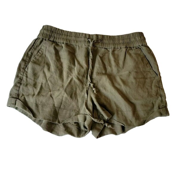 Love Tree Shorts Womens Linen Blend Sz Large Green Pull On‎ Cuffed Elastic Waist - Picture 1 of 9
